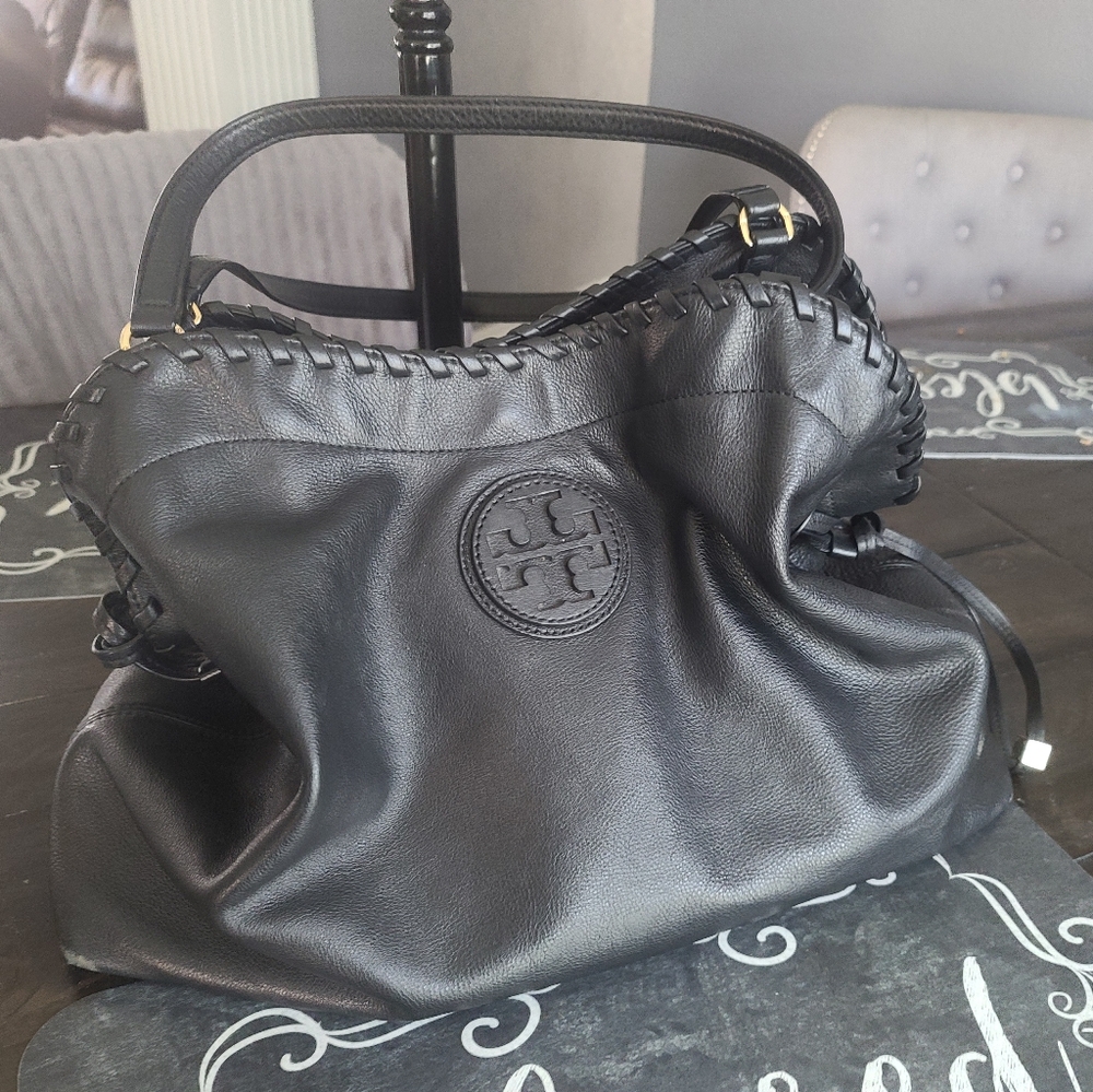 Black Leather Tory Burch Tote.